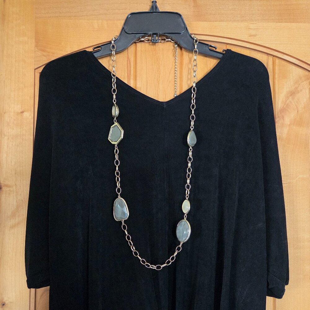 Chico's Goldtone Long Necklace with Chunky Geometric Stones